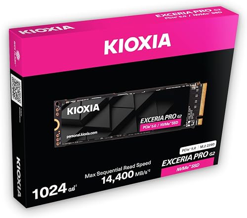 KIOXIA EXCERIA Pro G2-1To M.2 2280 NVMe SSD - PCIe 5.0, jusqu'à 14 400/12 700 Mo/s en Lecture/écriture - Disque Dur Interne Haute Vitesse pour Ordinateur Portable, Ordinateur de Bureau, Jeux - 7