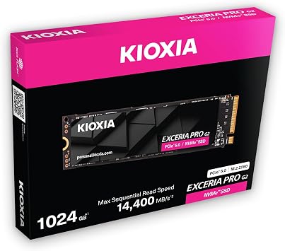 KIOXIA PCIe M2 1TB Exceria Pro G2 NVMe GEN5 14400/12700 ميجابايت/ثانية SSD (LVE10Z1T02G8)