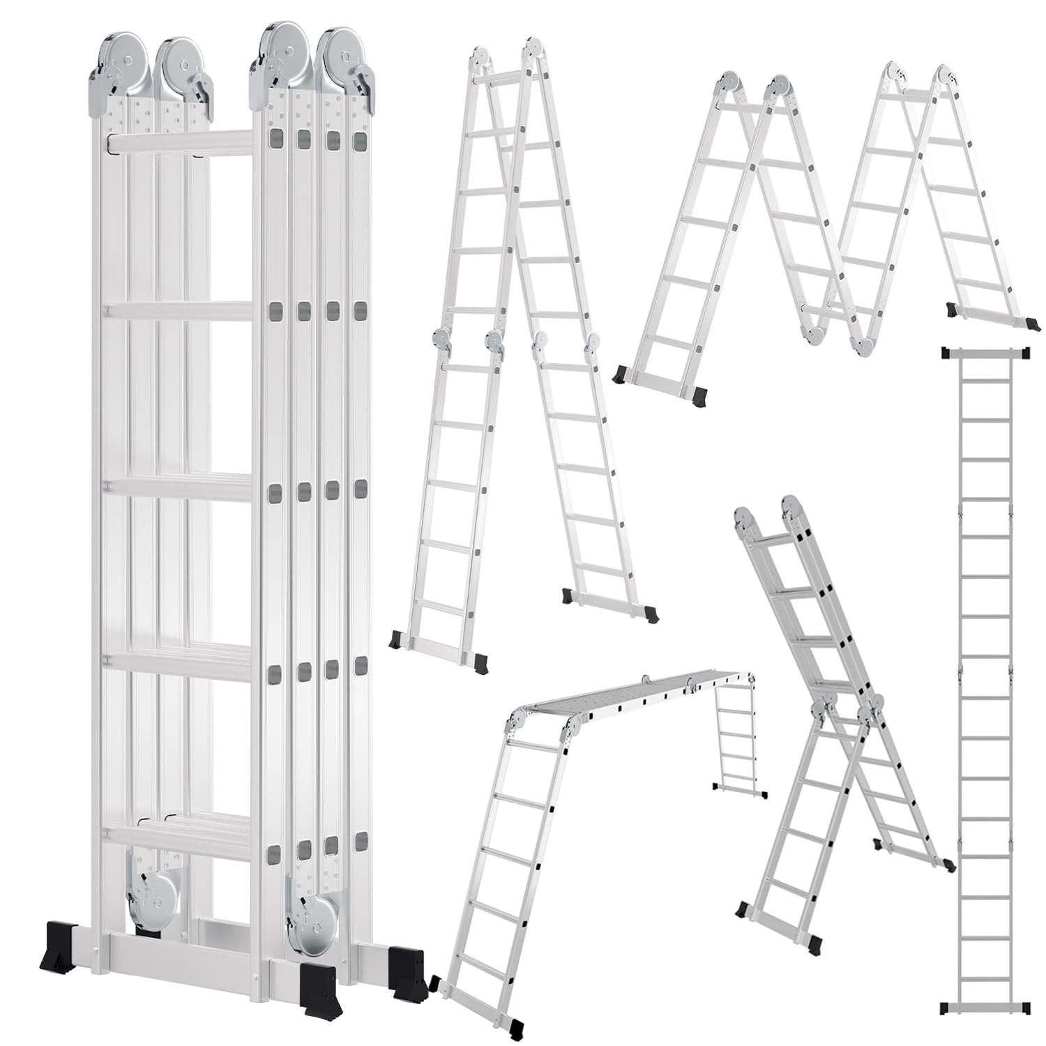 Ikodm Aluminiowa drabina wielofunkcyjna 4 x 5 stopni 578 cm 7 w 1, 150 kg