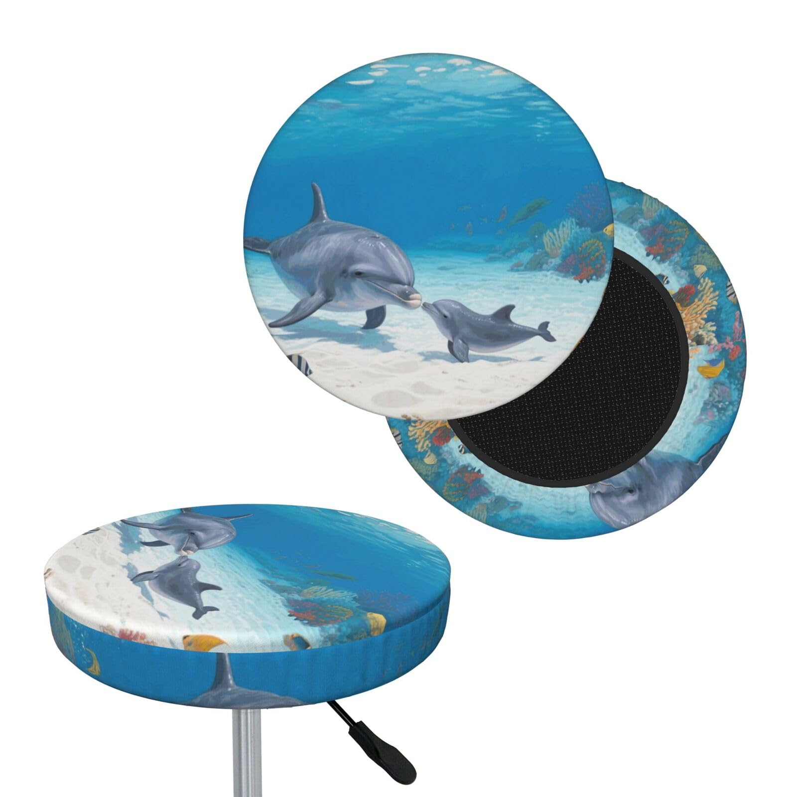 FekiLoot Dolphin Round Bar Stool Covers Stretch Washable Bar Stool Covers Dustproof Slipcover Bar Chair Covers with Elastic Band for Bar Kitchen Living Room Decor 13 Inch