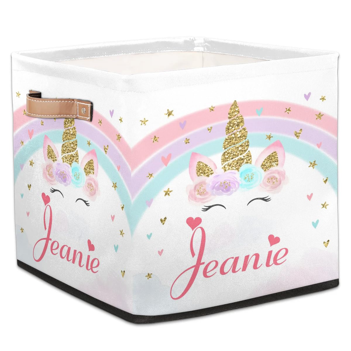 Foerrkelg Custom Name Unicorn Storage Basket, Personalize Foldable Storage Bin Rectangle with Handle, for Kids Girls Clothes Toys Home Nursery Dorm,