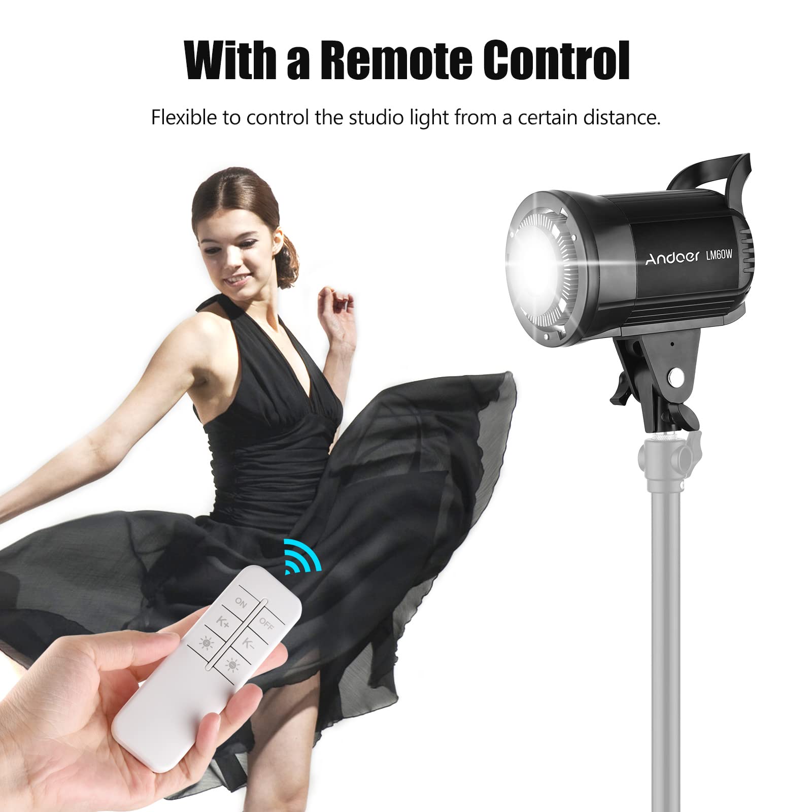 Andoer LM60 W, luce video a LED, 60 W, 5600 K, dimmabile, per studio, con supporto Bowens e telecomando