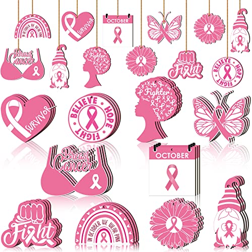 Qunclay 30 Pcs Pink Ribbon Breast Cancer Decoration Breast Cancer Awareness