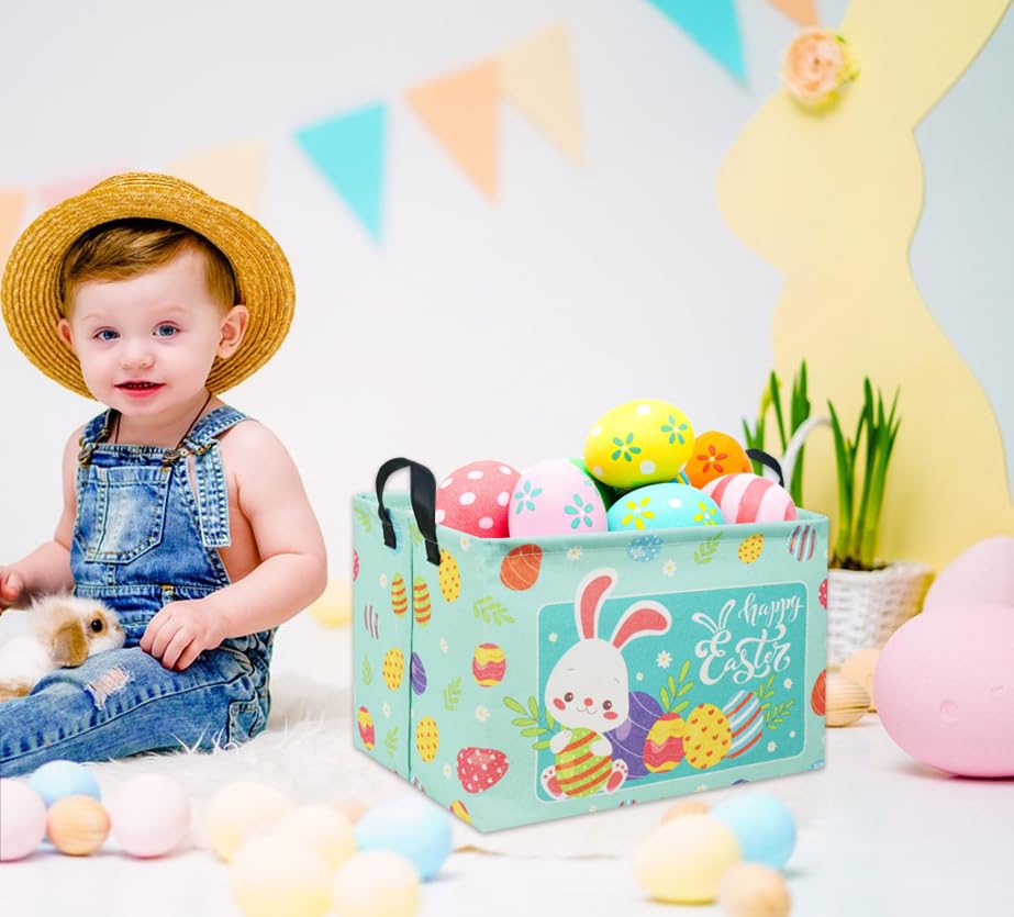Image of Rectangular Easter Basket Baby Storage Basket Cute Kids Toy Storage Bin Organizer Shelf Book Basket Room Decor(Happy Easter)