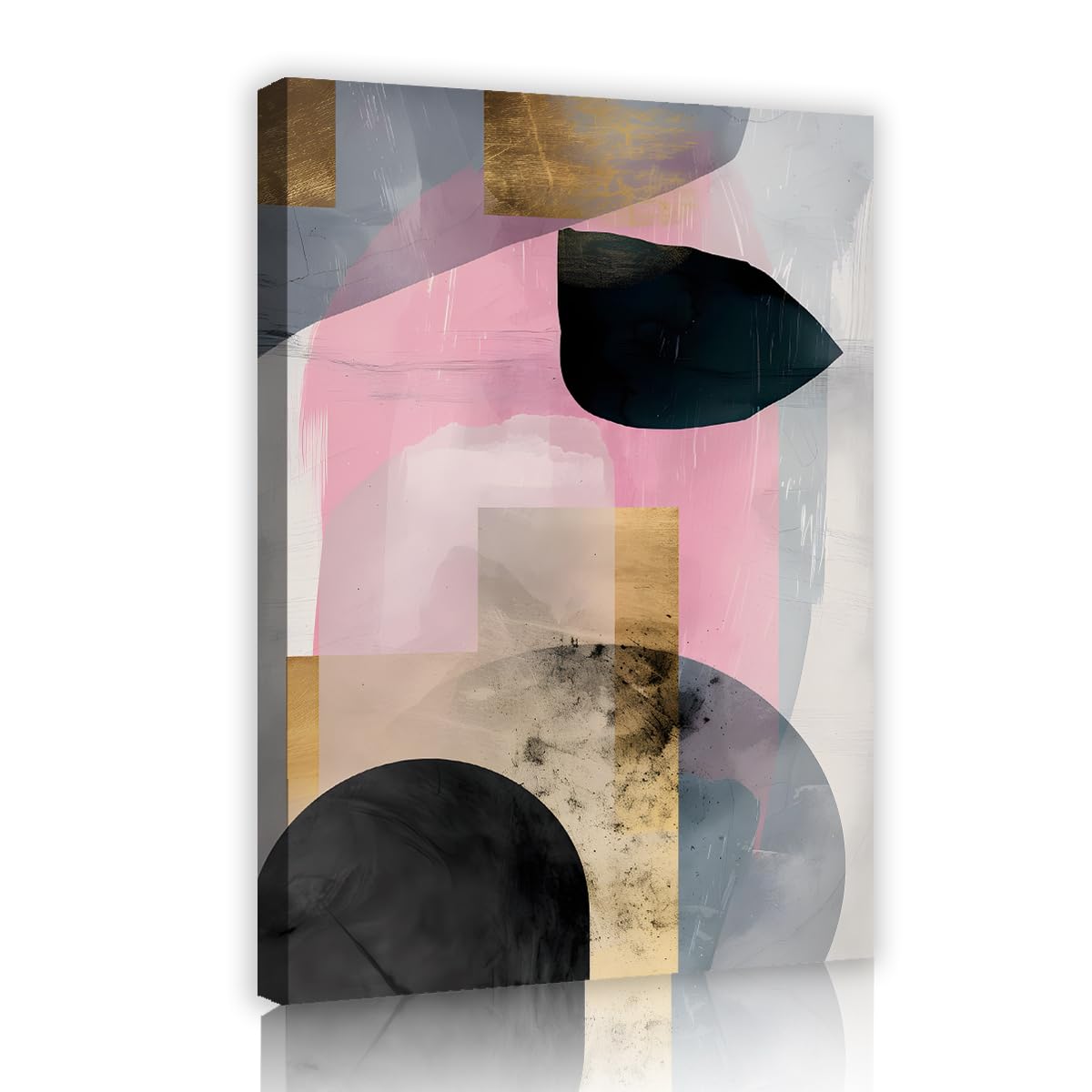 TOANGWALL Blush Pink Grey Canvas Wall Art Gold Foil Texture Abstract Geometric Painting Contemporary Poster Illustration Pictures For Living Room Kitchen Dining Decor 70x100cm