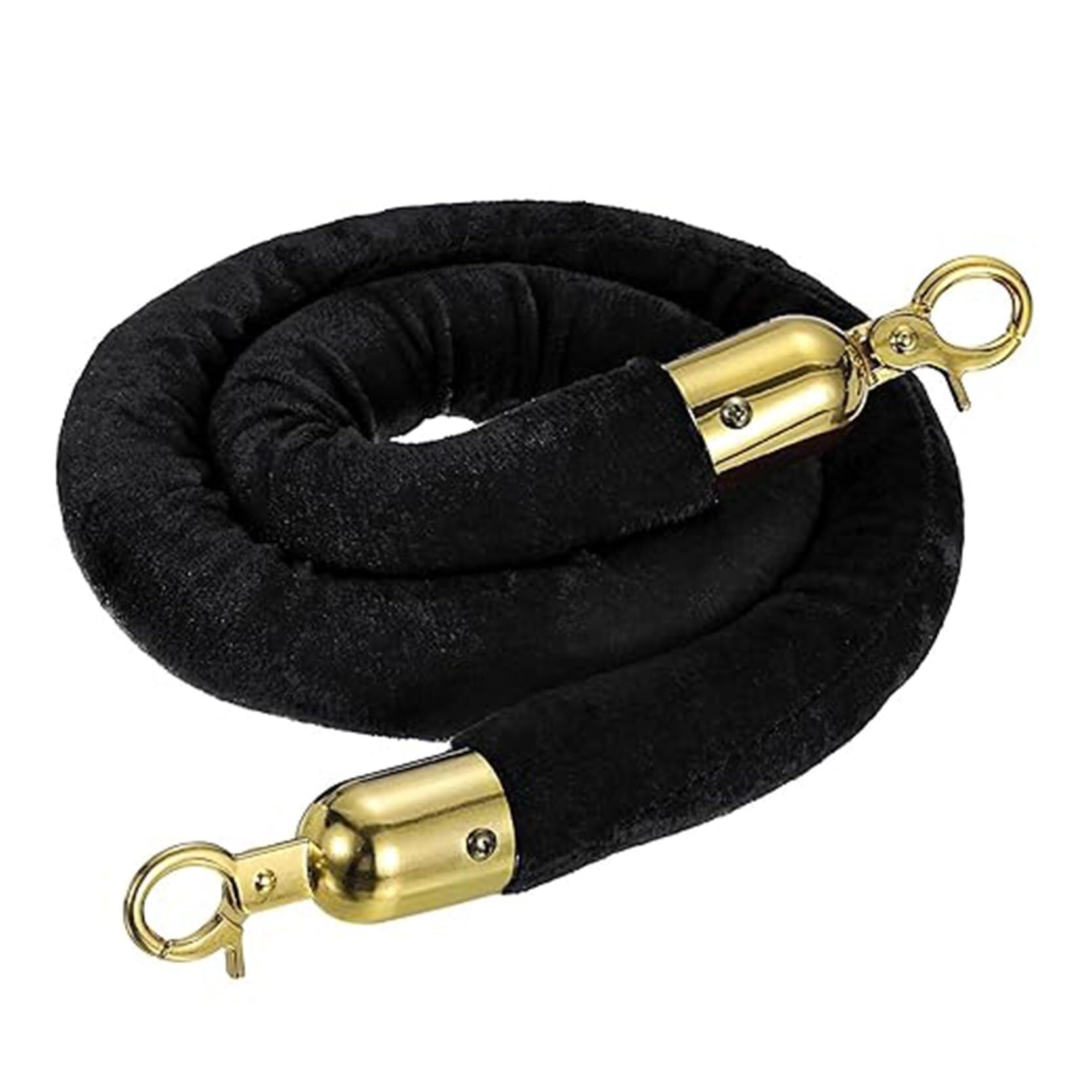 Black Velvet Stanchion Rope with Gold Plated Hooks for Crowd Control - Elegant Barrier for Events, Hotels, and Theaters(1 Pcs,6ft/185cm)