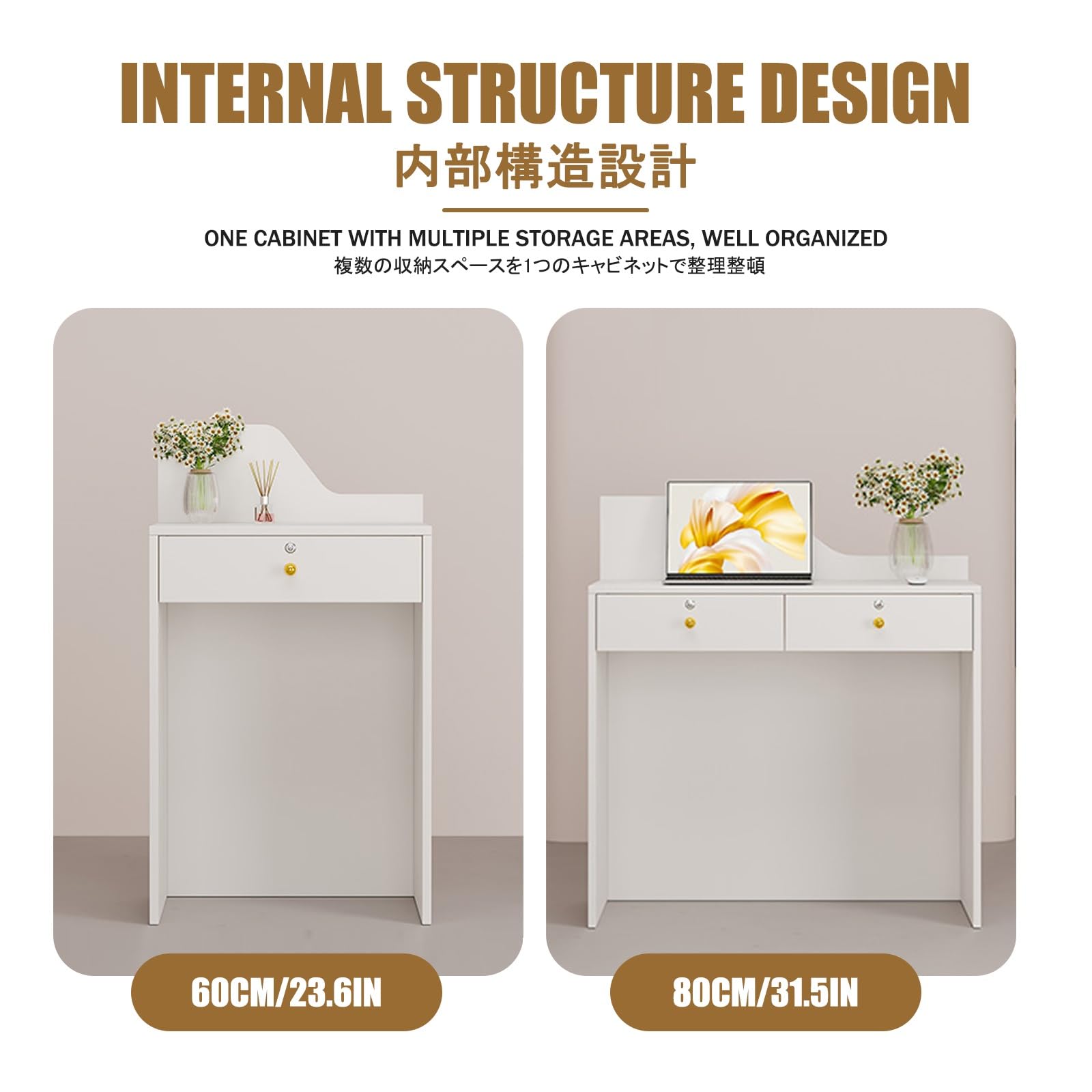 Bureau de réception abricot de 80 cm avec tiroir verrouillable – Solution moderne pour salons de beauté, salons de manucure et salons de coiffure – Finition élégante
