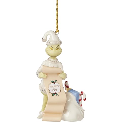 Lenox Ornaments, The Grinchs List Ornament, Porcelain Material with Gold Accents, Includes Gold Cord for Hanging, Holiday Decorations, Christmas Tree, Christmas Decoration, Tree Decor (1 Piece)