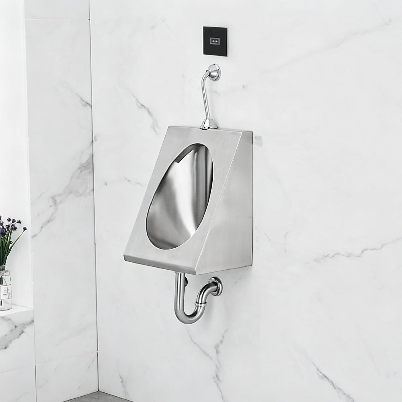 Urinario de Pared Acero Inoxidable 304 para Hombres con Descarga Automática por Sensor, Comercial para Baño, Hotel, Bar, Garaje y Espacios Exteriores(Concealed Sensor B,Wall Drainage)