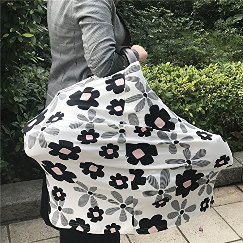 Baby Car Seat Covers For Girls With Pouch Versatile Stretchy Floral Babies Car Seat Protector Infant Stroller Canopy Nursing Covers For Travel Breastfeeding Covers Shopping Cart Cover For Girls #TOP5