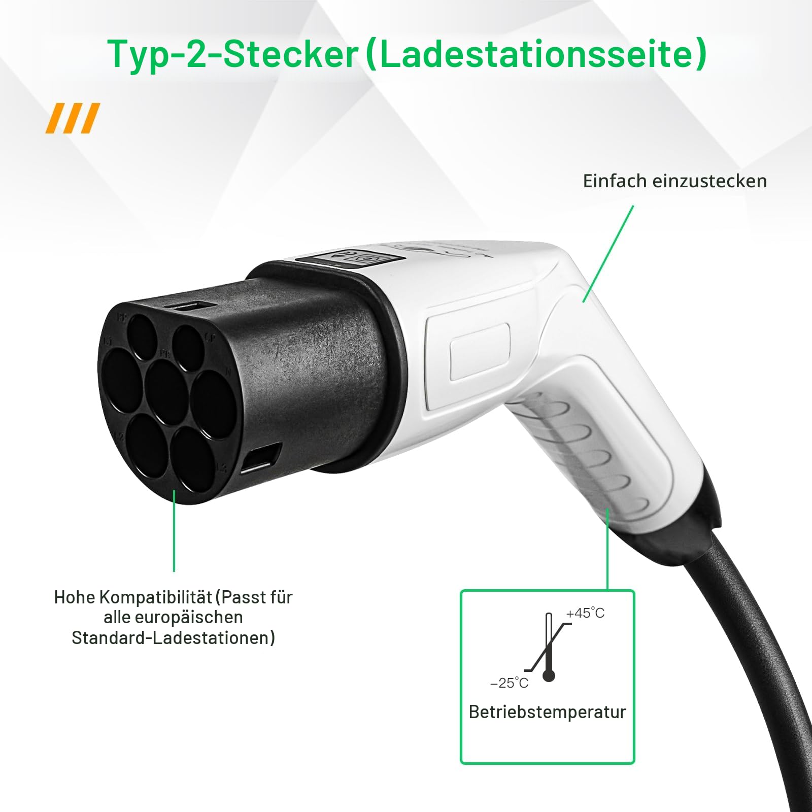 AOHEWEI Elektroauto Typ 2 auf Schuko-Ladegerät-Adapter, IEC 62196 Typ 2 EV-Ladeseitenstecker auf Schuko-Buchse, Fahrzeugladestationen, 16 A, 3,5 kW