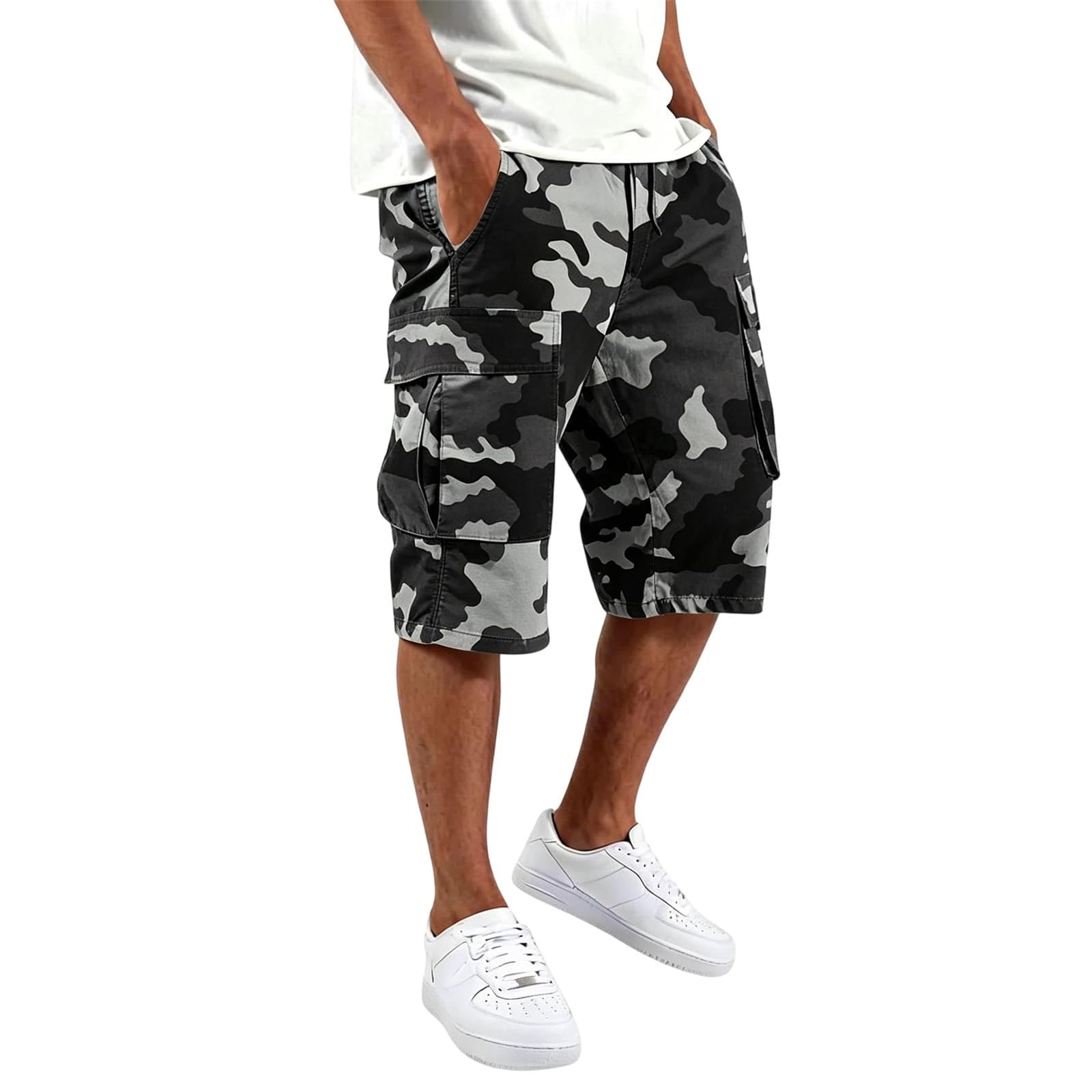 Short de travail pour homme, motif camouflage, hip-hop, surdimensionné