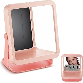 Novabright Pink True Non-reversing Mirror, Reflection True Image for Makeup, Hair Styling, Grooming & Facial Symmetry, Desktop Vanity Essential 10" L x 7.5" W x 5.5" D