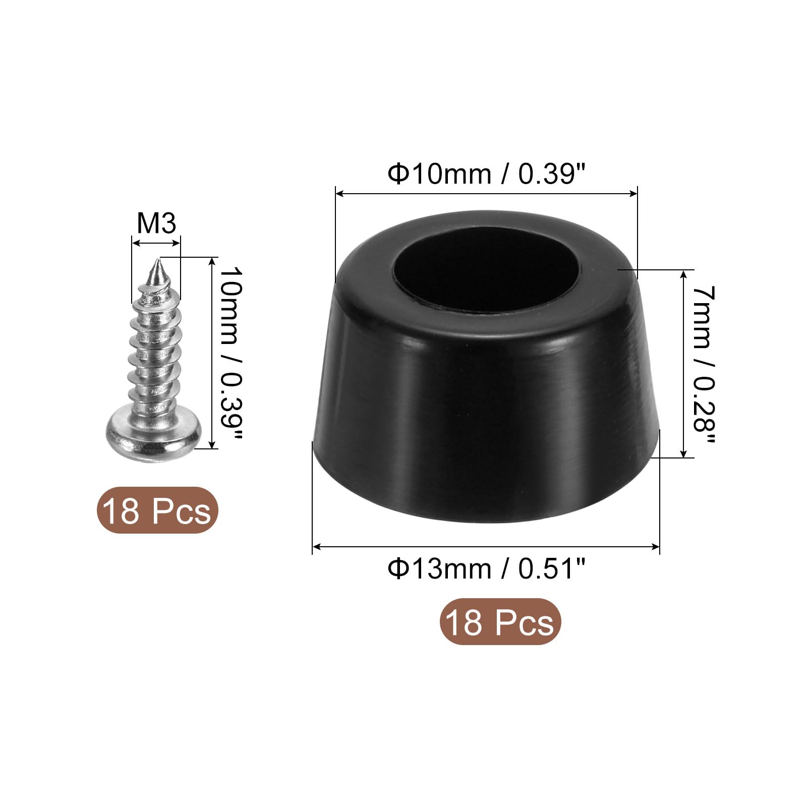 uxcell 18Pcs Rubber Bumper Feet, 0.28" H x 0.51" W Round Pads with Stainless Steel Washer and Screws for Furniture Appliances - Image 2