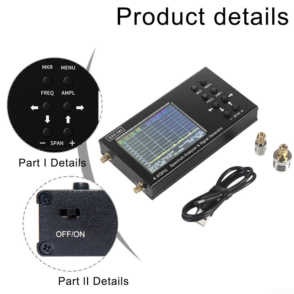 SA6 portátil para el analizador de espectro 35M-4.4GHz Detector de RF de mano para pruebas de señal LTE GSM