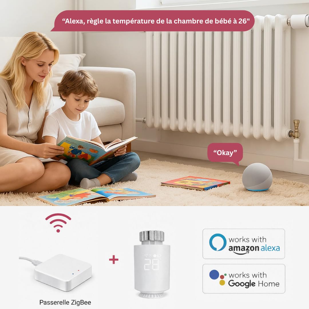 Cabezal termostático inteligente conectada LUMARK - Control de temperatura a través de la aplicación Tuya, programación, detección de ventanas abiertas - Compatible con asistentes de voz (11, con