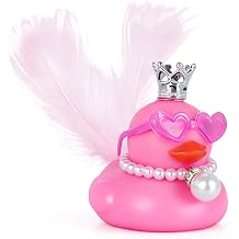 Pink Rubber Duck with Crown, Wings, Pearl Necklace & Heart Sunglasses,DIY Cute Car Dashboard Decor Accessories, Gift for Car, Home, Desk Includes Tapes