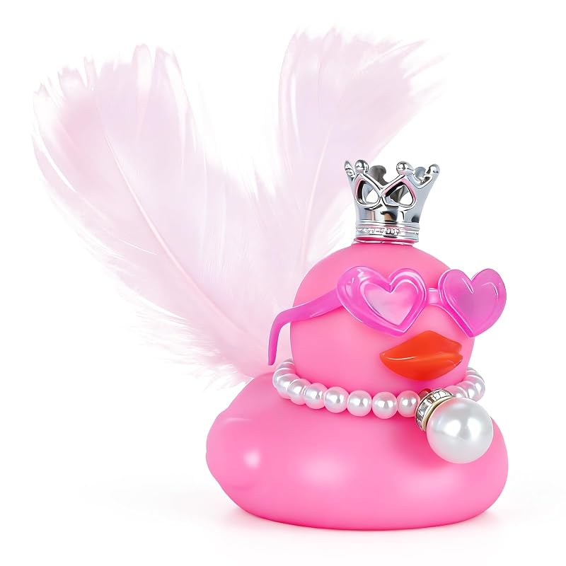 Pato de Borracha Decorativo Rosa BOZILY com Coroa, Asas, Colar de Pérolas e Óculos de Coração, Kit DIY com 9 Peças