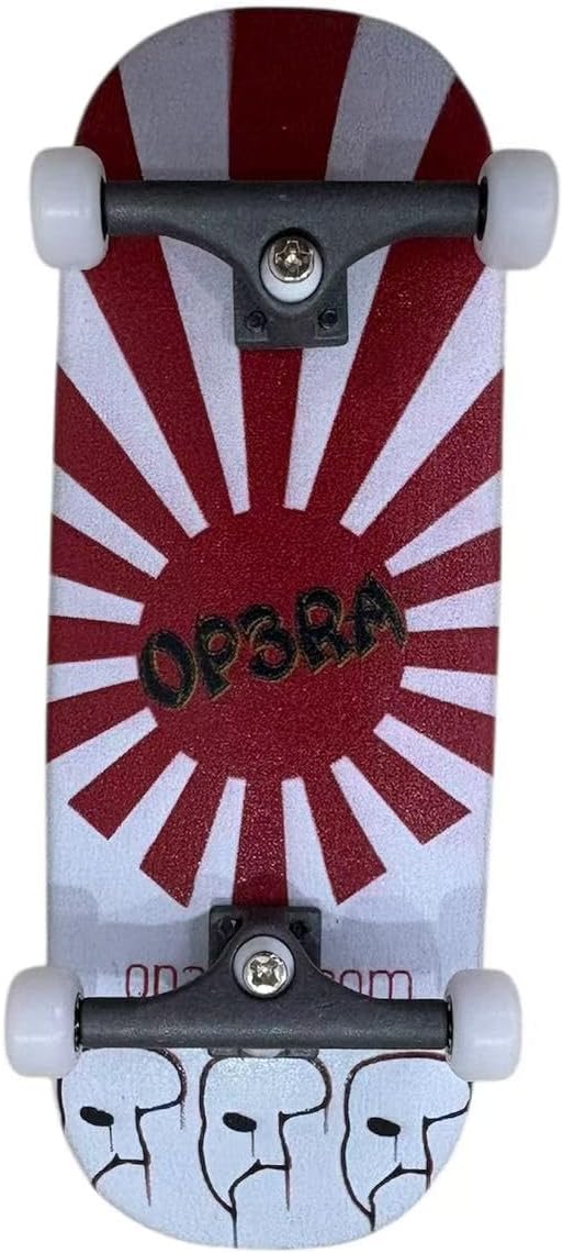 LEEFAI Pro Fingerboard Complete 34x96mm Pre-Assembled Set up with Solid Metal Trucks, Bearing Wheels-OP3RA Fingerboard Beginner Series (Red Rays)