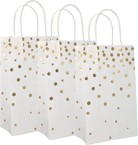 EcoHola Bolsas de regalo de papel de aluminio blanco y dorado, 25 piezas, bolsas de recuerdo de fiesta para cumpleaños, bodas, Navidad y Año Nuevo,
