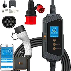 Carregador Carro EléTrico PortáTil,Type 2-11 Kw 16A 3fases,ProteçãO Contra Fuga De Corrente, Com Aplicativo, Cabo Ev De 5 Metros Adequado Para 99% Dos VeíCulos EléTricos E HíBridos,Uso Interno/Externo