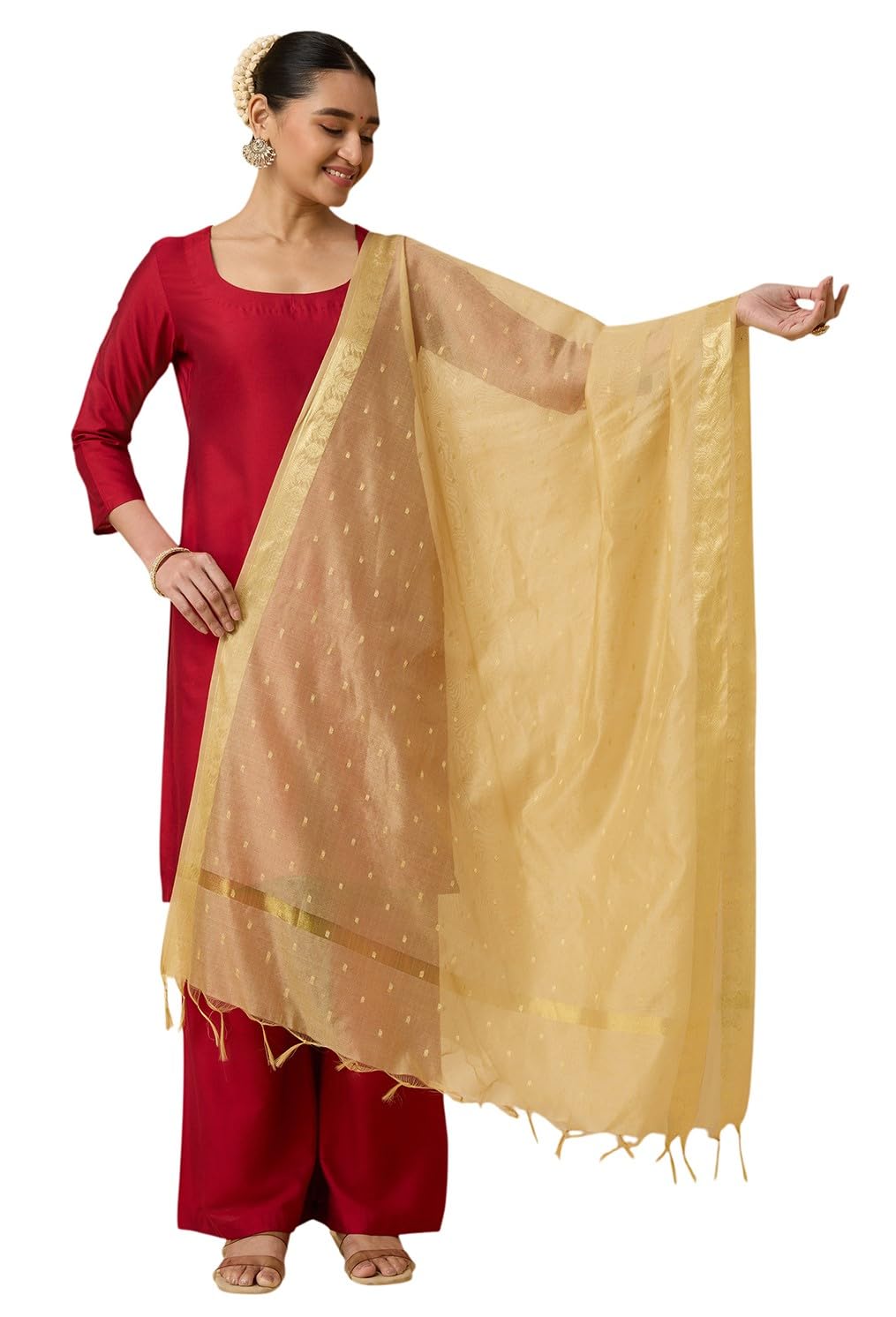 studio shringaar Women's Chanderi Silk Blend Handloom Dupatta With Kanjivaram Border (34" X 2.35 Meters)-picture-48