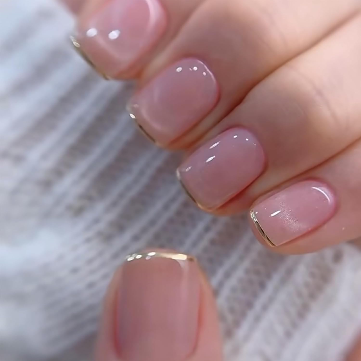 Soft Gel Press On Nails - Pink Cat Eye French Tip Design