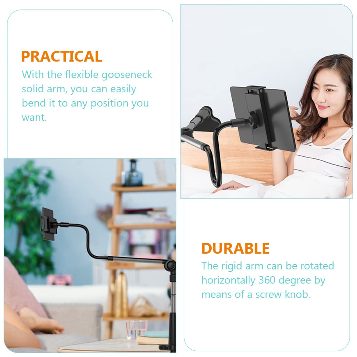 Holibanna Soporte de Teléfono para Escritorio Cuello de Cisne, Rotación 360° y Pinza 0-75mm, Adecuado para Grabación y Uso en Cama