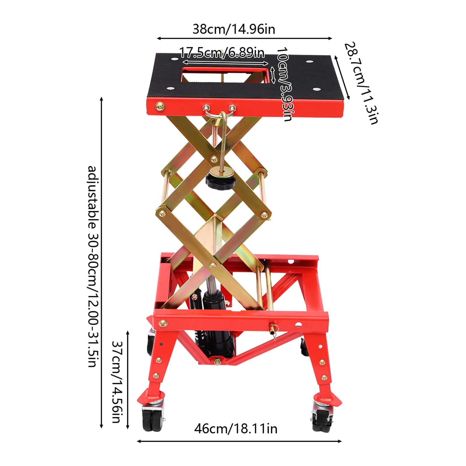 Sollevatore idraulico per moto, sollevatore a forbice, altezza regolabile, 305 – 800 mm, ruote fino a 160 kg, per officine, ATV Quads
