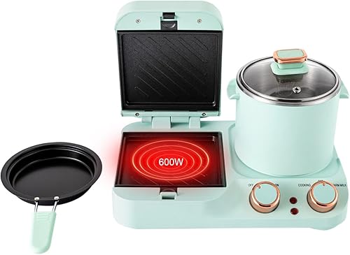 Miniatura 8 de Estación de desayuno 3 en 1, sandwichera de desayuno con sartén y olla hirviendo, vaporizador de alimentos, máquina de desayuno eléctrico retro para