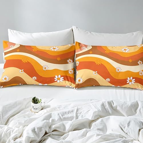 Miniatura 8 de Juego de sábanas bajeras retro de flores hippie para niños y niñas, juego de ropa de cama con estampado de flores, tamaño Queen, juego de sábanas