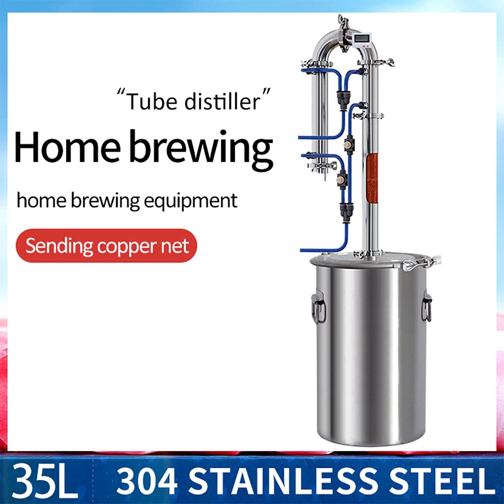 35L Home Brewed Distiller New Tubular Exchanger Distiller Moonlight Alcohol Machine With Copper Net Distillation Tower (1.5 inches)
