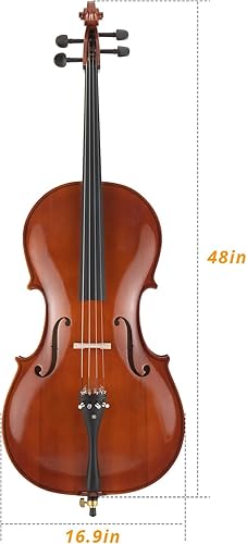 Miniatura 7 de Kit de violonchelo acústico 4/4 para adultos, principiantes, juego completo de violonchelo de tamaño completo con bolsa portátil, arco, colofonia