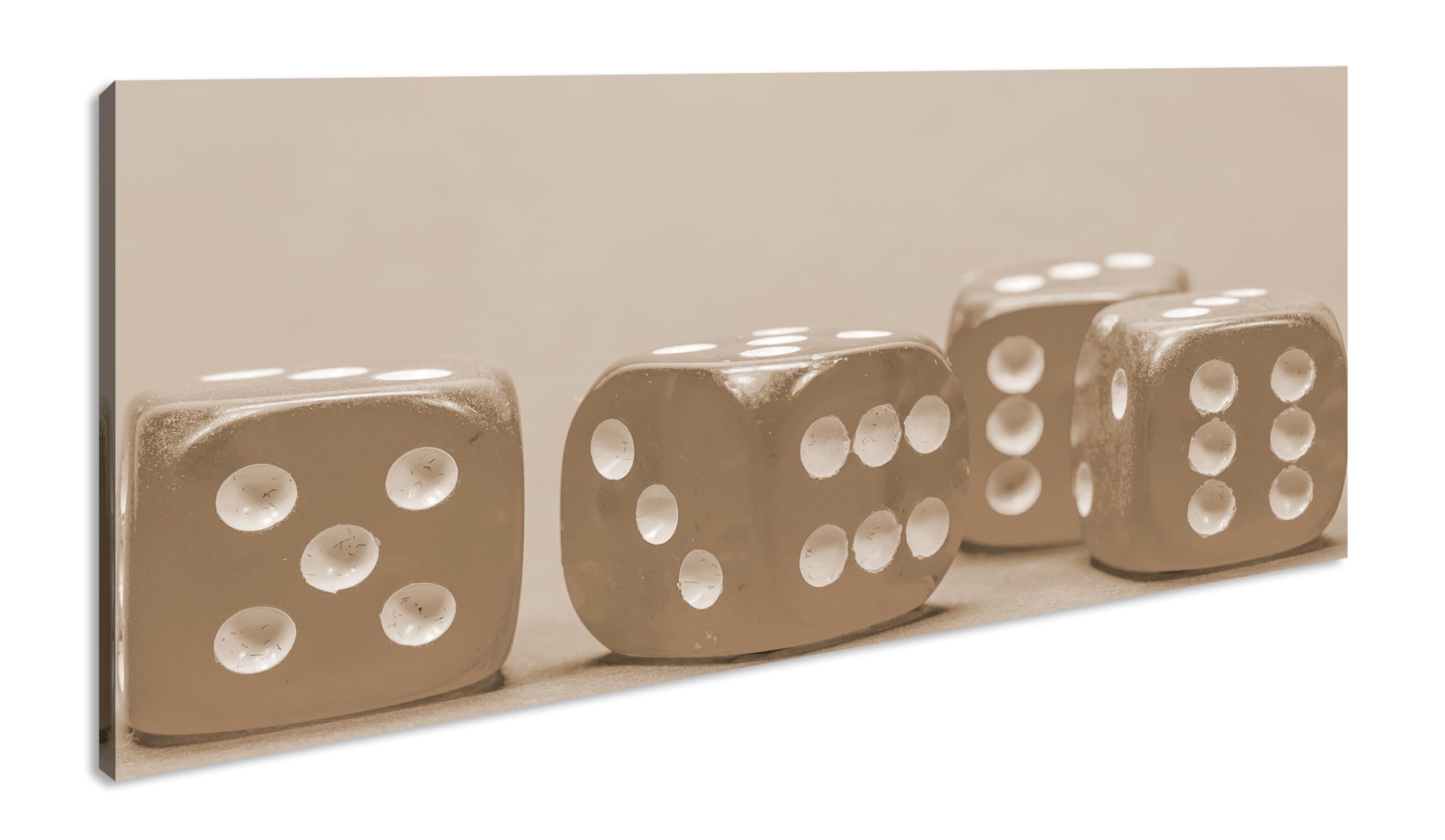 Kwadratowa różowa kostka do gry panoramiczna 100 x 50 cm efekt: sepia jako obraz na płótnie, motyw oprawiony na ramie z prawdziwego drewna, wysokiej jakości druk cyfrowy z ramą