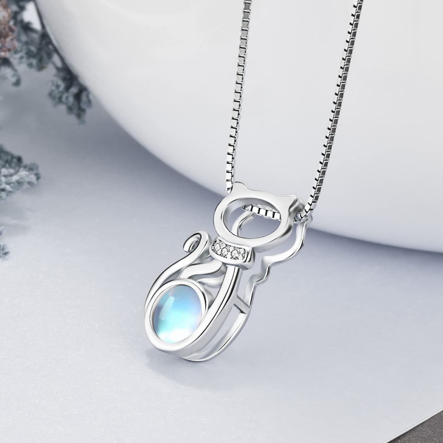 Accessori per ragazze Collana con ciondolo in argento sterling con portafortuna, regali di gioielli delicati per gli amanti dei gatti, regalo di compleanno