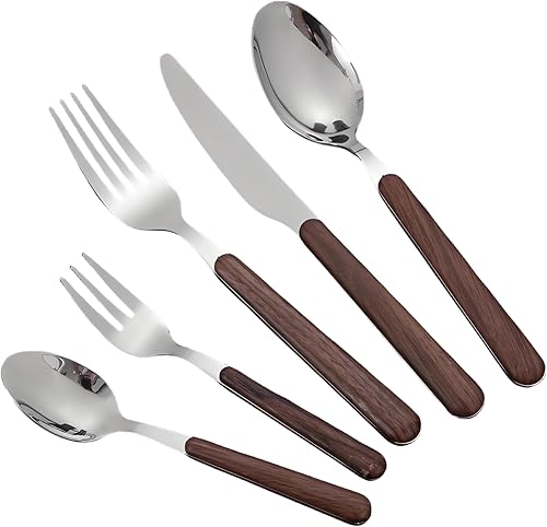 Juego de cubiertos de 30 piezas para 6, 1810, acero inoxidable forjado, mango de madera de nogal forjado, espejo pulido, apto para lavavajillas,