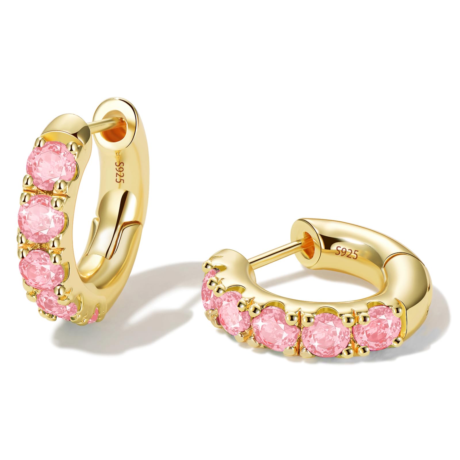 GLOQUAT 14k Gold Plated Small Hoop Earring for Women with Sterling Silver Post, Trendy Gold Pearl Earrings Opal/Aura Earring Hypoallergenic Cubic