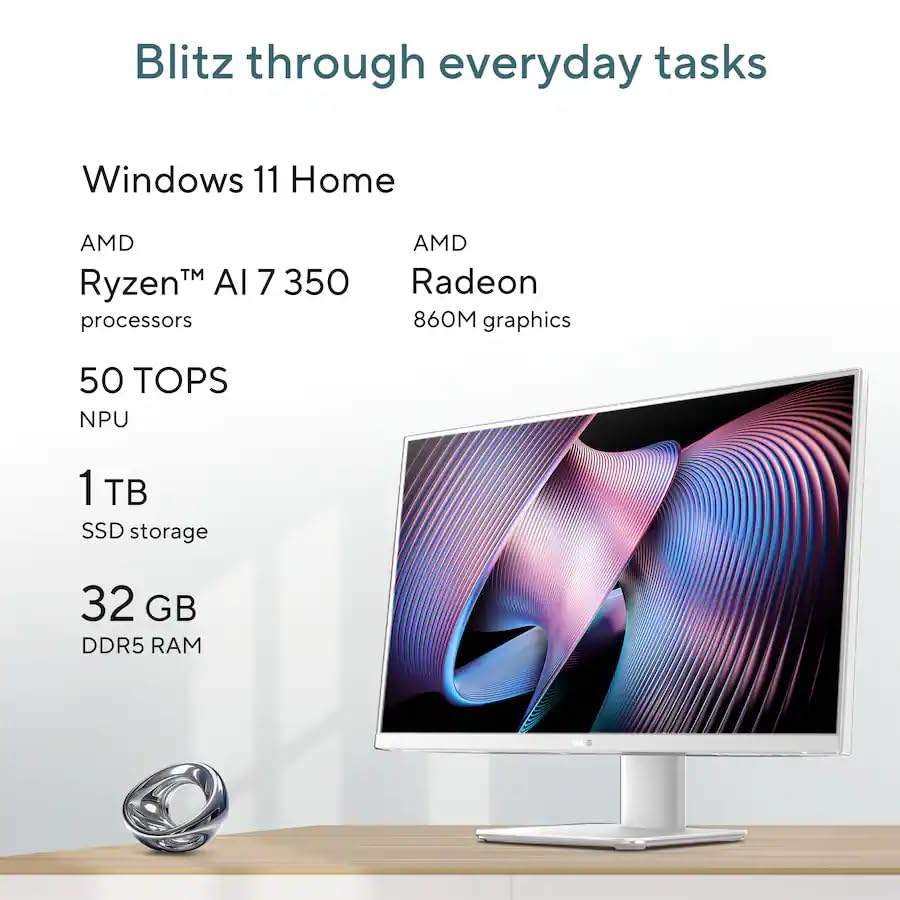Image of ASUS All-in-One Desktop Computer 27 Inch Touchscreen, AMD Ryzen AI 7 350 (Up to 5.0GHz), 32 GB DDR5 RAM, 1 TB SSD, AMD Radeon 860M Graphics, Wi-Fi 6, Copilot+ PC, Keyboard & Mouse, Windows 11 Pro