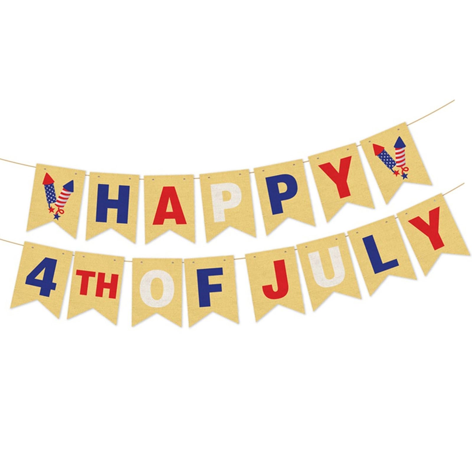 Oxxggkao Of 5 Burlap Patriotic Decorations for National Party and Home Celebration Red White Blue Banners