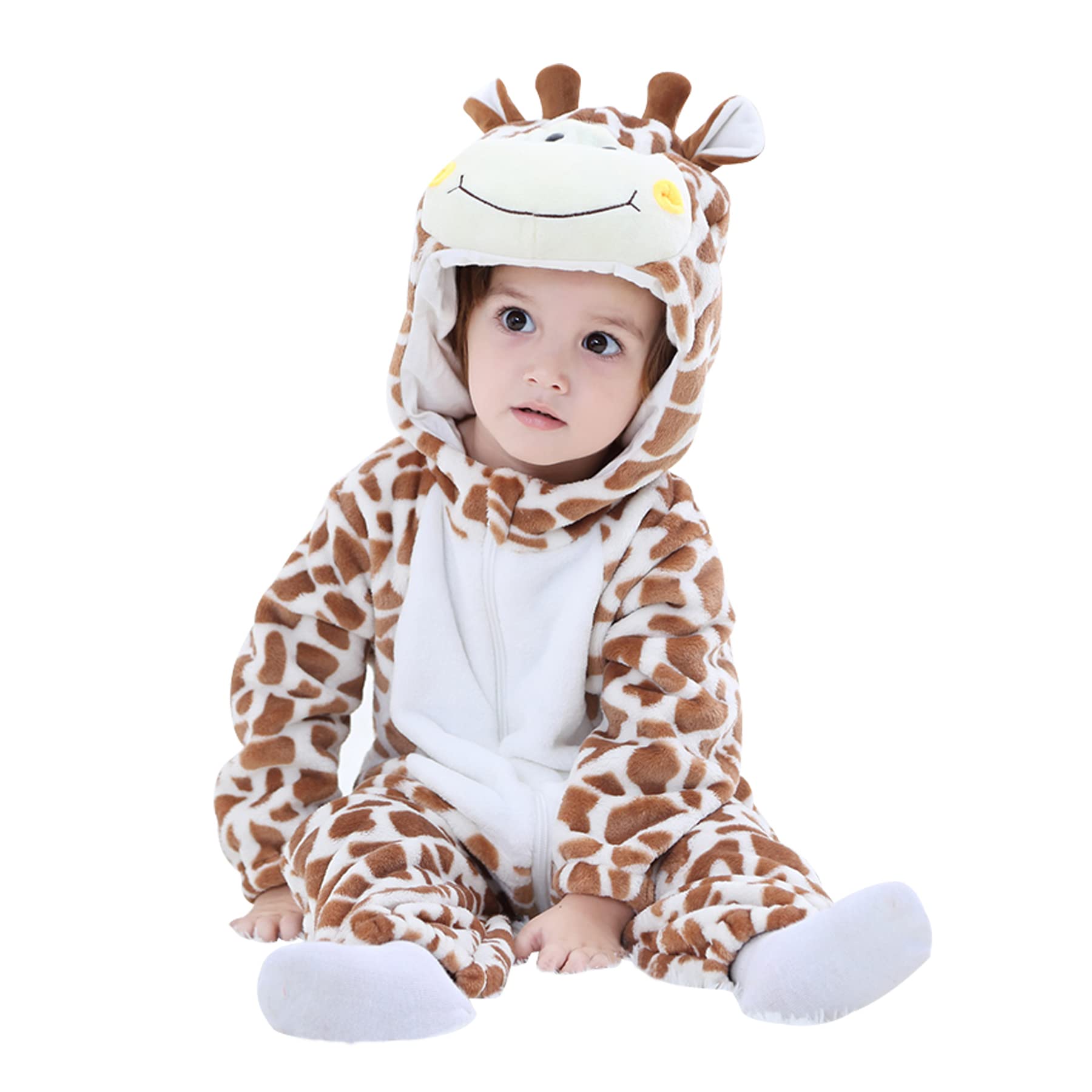 Doladola Unisex Baby Spring Autumn Animal Romper Baby Boys Girls Flannel One Piece Pyjamas(3 Months,Giraffe)
