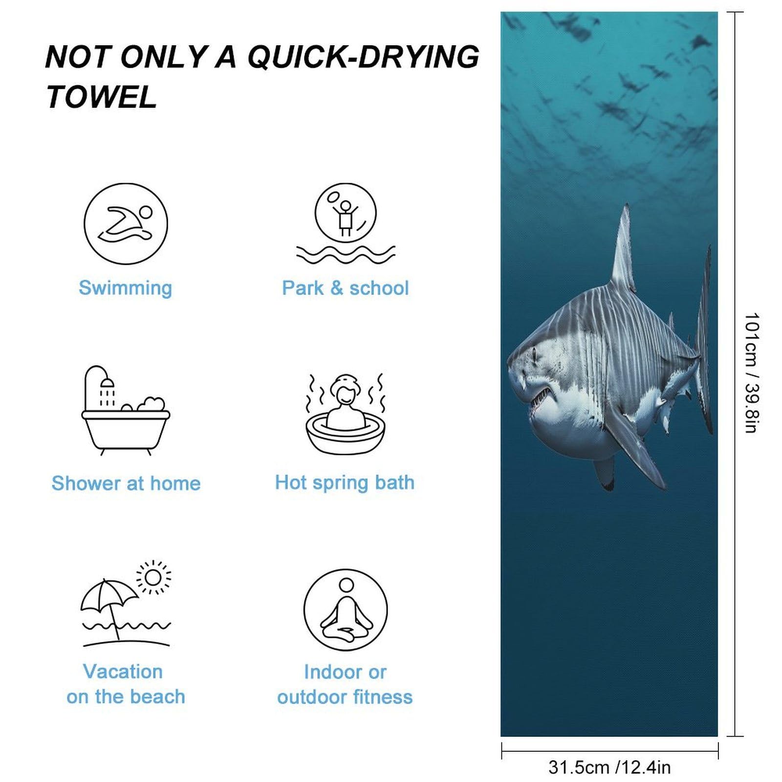 AQRJLPM Great White Shark Quick Dry Towel Cold Fabric Workout Sweat Towels Highly Absorbing Odor-Free Travel Towel for Hot Yoga Tennis Running Exercise Working Out Camping
