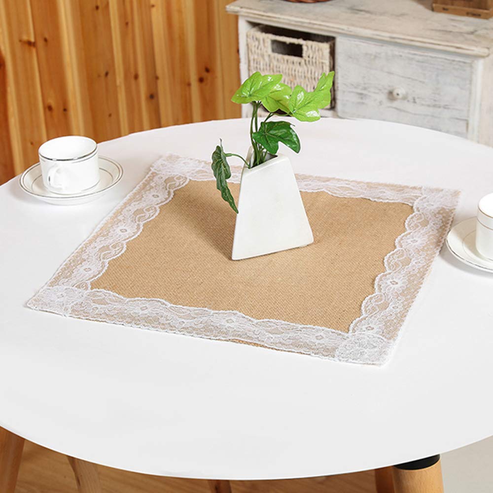www.Beadingsupplys.com 12 Pieces Square Burlap Table Topper Center Peice,Table Overlays,Burlap Placemats 16"-image-8