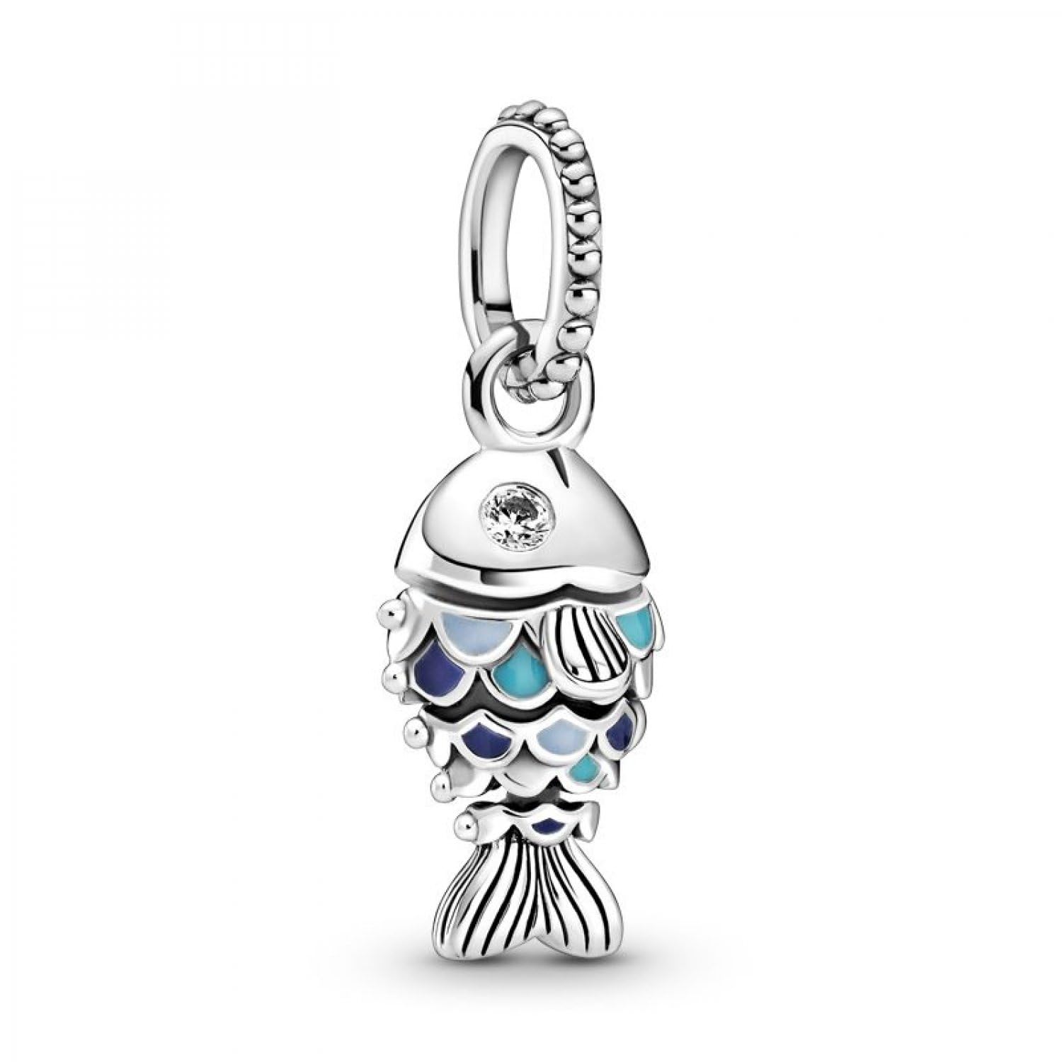 PANDORA Charm Anhänger Moments Fisch silber, blau Emaille, Zirkonia 799428C01