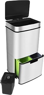 Ribelli Edelstahl - Mülltrennsysteme mit 3+1 Fächer - Mülleimer mit Sensor - 72 Liter (2x12 + 1x48 L) - Design Treteimer aus Edelstahl - Silber