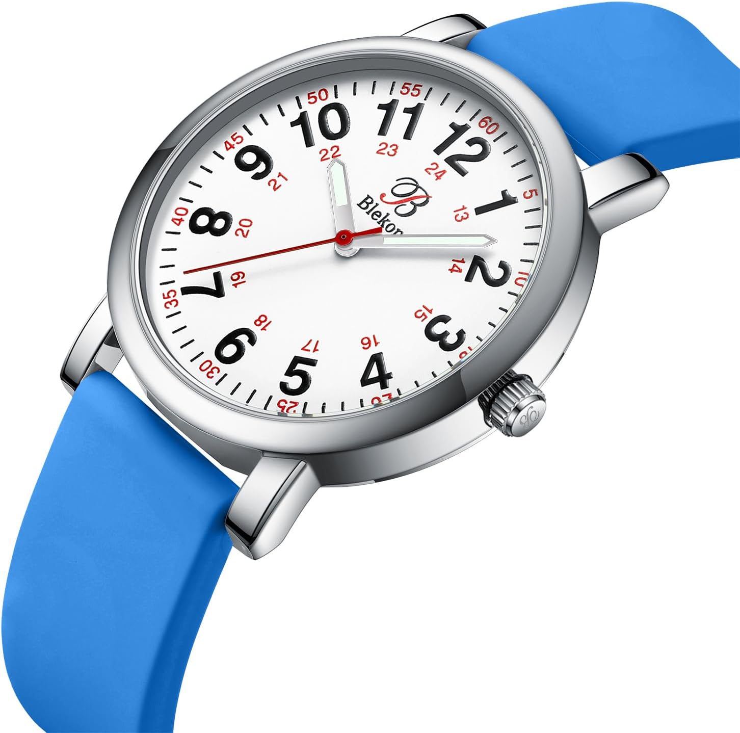 Blekon Original Nurse Watch with Second Hand – Nursing Student Essentials Work Watches for Women, Clip-On Analog Wristwatch for Nurses & Medical Students with Sweeping Secondhand (White/SkyBlue)