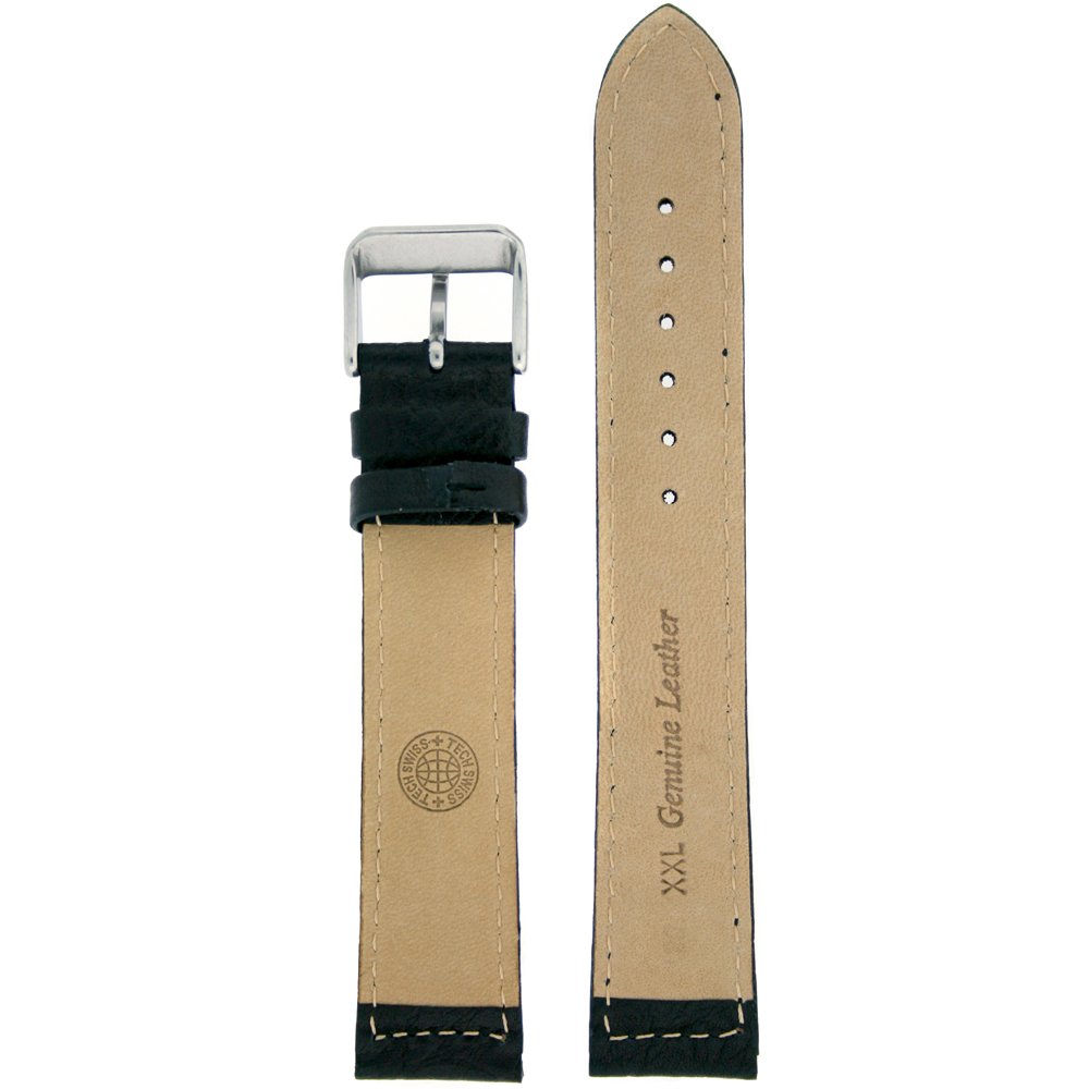 Tech Swiss Extra Long Watch Band Genuine Leather Calfskin Black 24 millimeters