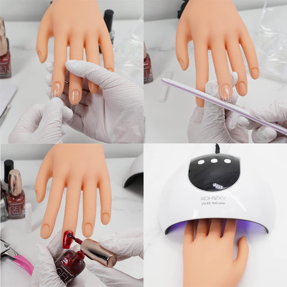 Practice Hand Acrylic Nails Flexible Nail Hand Practice Professional Nail Training Hand Bendable Nail Practice Mannequin Hand for Acrylic Nails Manicure Practice Hands for Beginners (Nude)