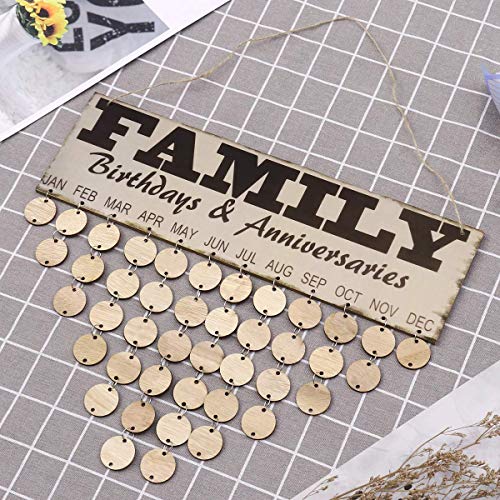 Vorcool Family Birthday Board Plaque Diy Hanging Wooden Birthday Reminder Calendar With 50 Round Discs #TOP3