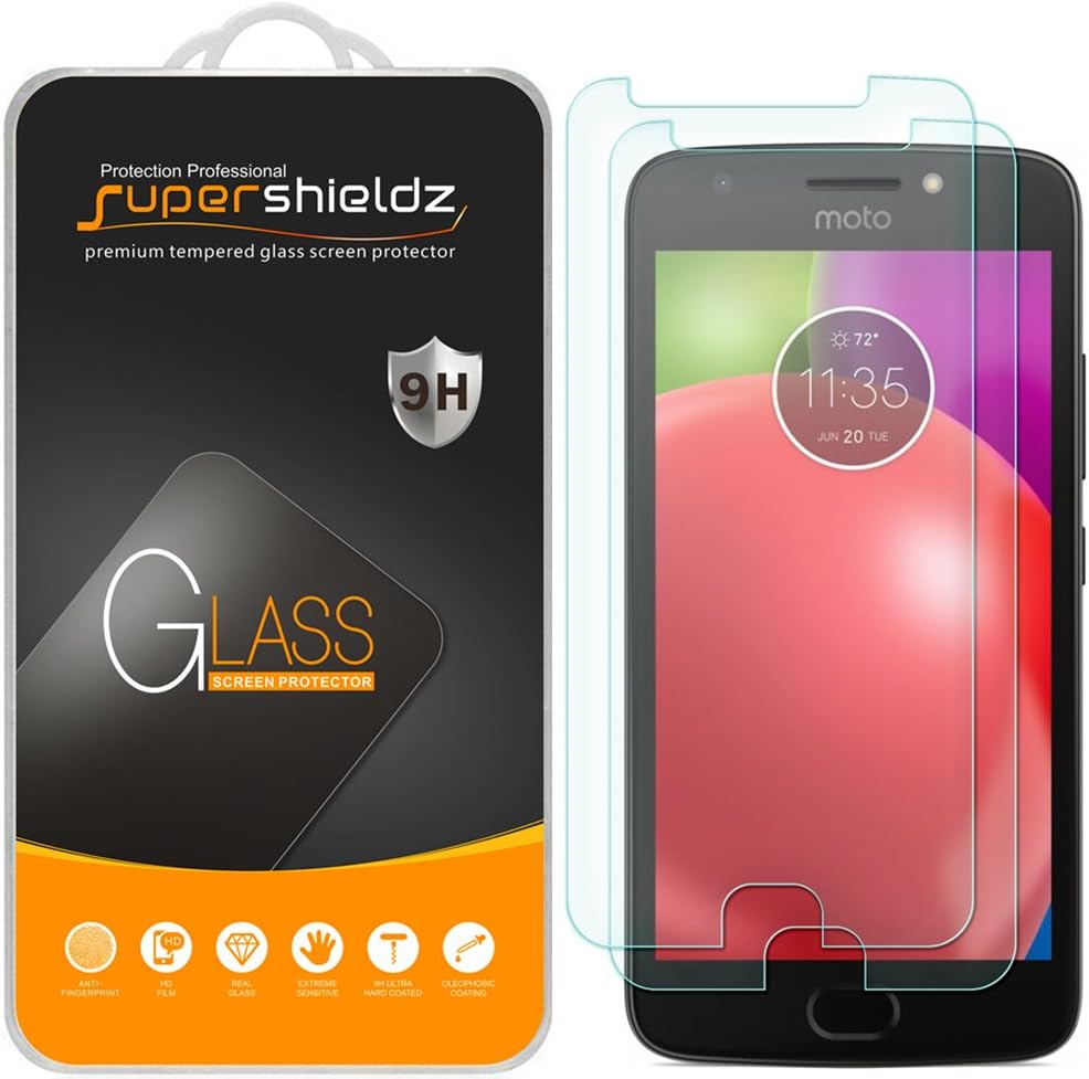 (2 Pack) Supershieldz Designed for Motorola (Moto E4) and Moto E (4th Generation) Tempered Glass Screen Protector, 0.33mm, Anti Scratch, Bubble Free