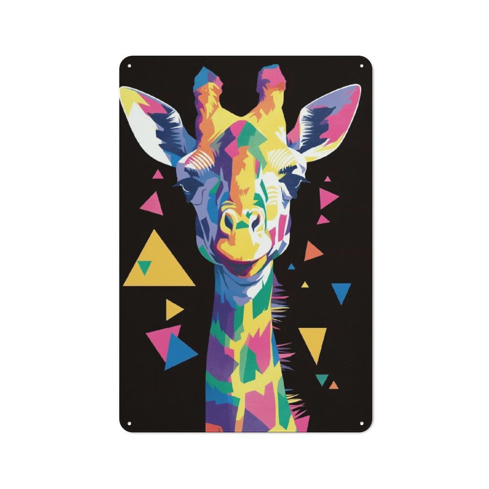Junmoney Style-17 Tin Wall Plaque 30X20cm With Colorful Geometric Giraffe Portrait For Workshop Wall, With Clear Retro Wall Decor Character
